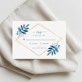 Geometric Dusty Blue Greenery Wedding RSVP Card Karte