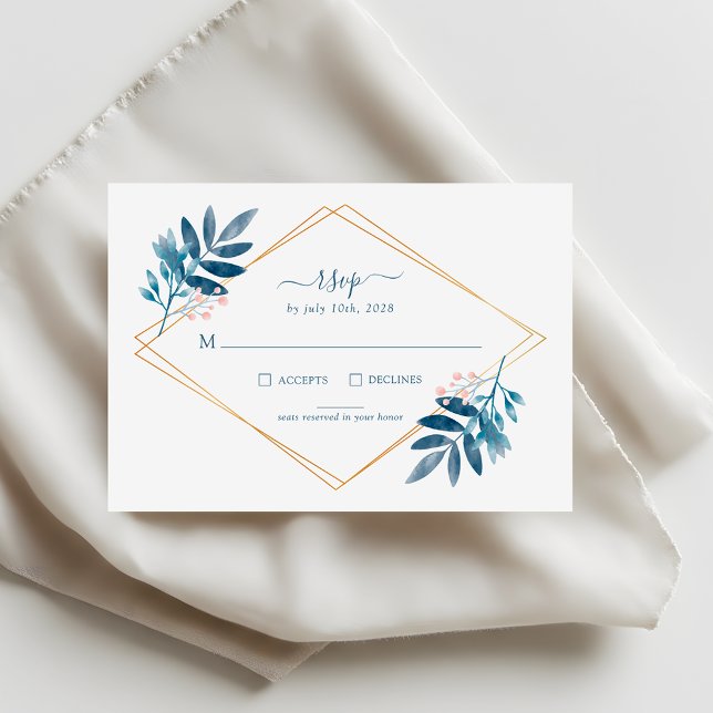 Geometric Dusty Blue Greenery Wedding RSVP Card Karte (Von Creator hochgeladen)