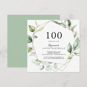 Geometric Elegant Gold Green 100. Geburtstagsparty Einladung