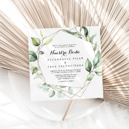 Geometric Elegant Gold Green Nuestra Boda Wedding Einladung