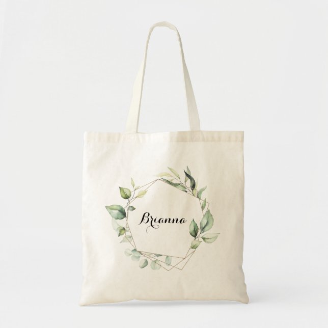 Geometric Elegant Gold Greenery Bridesmaid Tragetasche (Vorne)