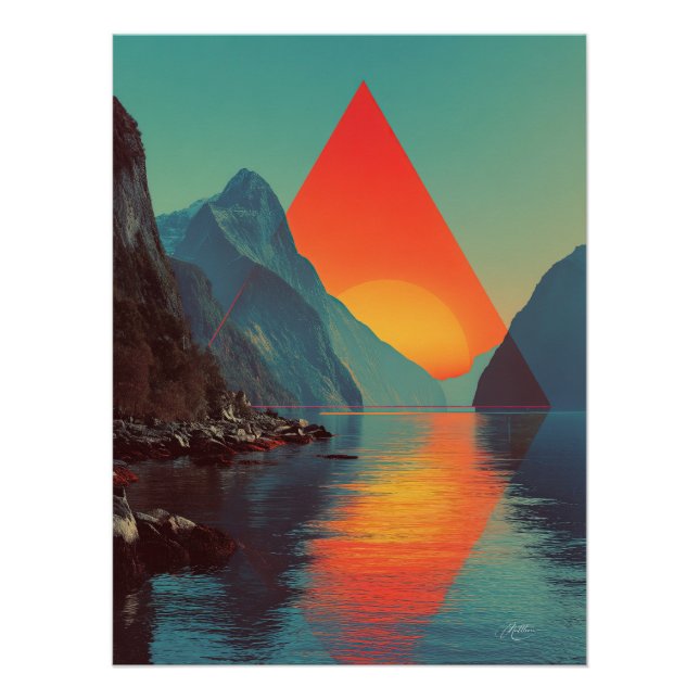 Geometric Fjord Sunset Poster (Vorderseite)