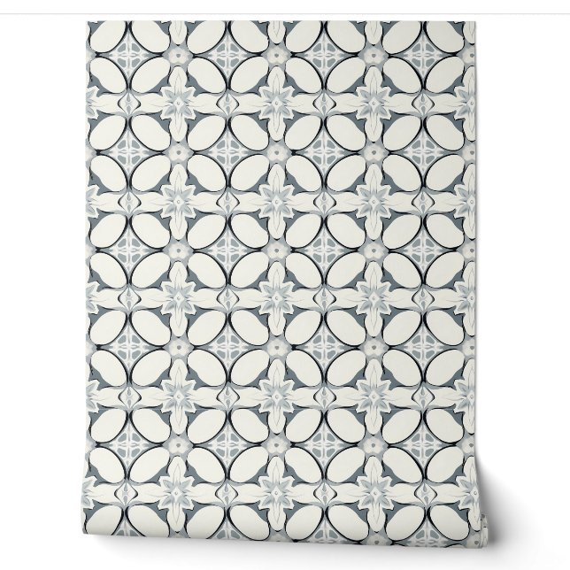 Geometric Floral Elegance Petite - Grau, Cream Tapete (Abrollen)