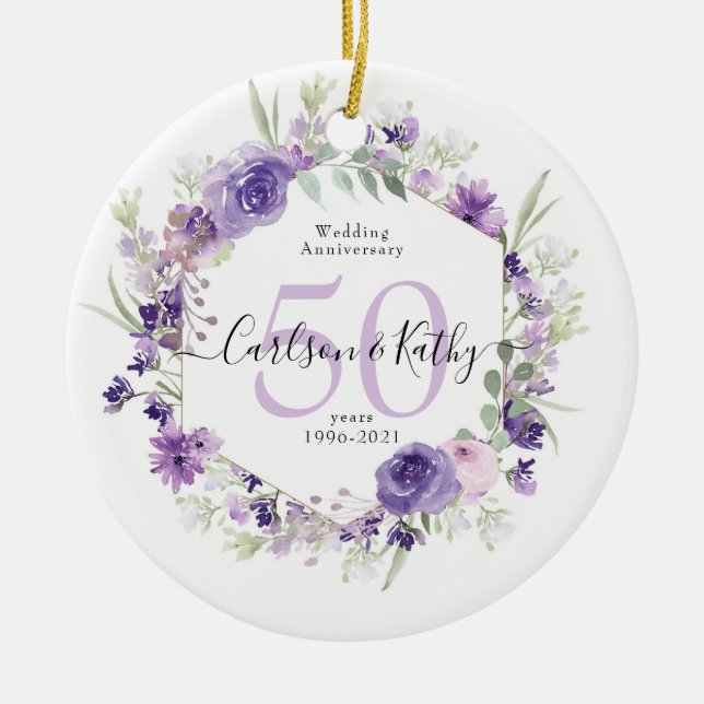 Geometric Floral Lila 50 Jahre Keramik Ornament (Vorne)