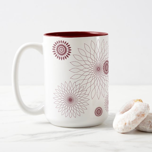 Geometric Flower〜マルーン〜 Zweifarbige Tasse (Mit Donut)