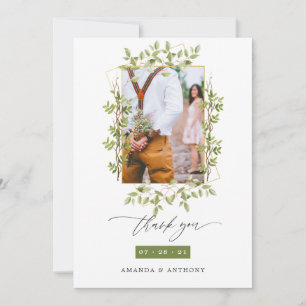 Geometric Forest Greenery Wedding Foto Collage Dankeskarte