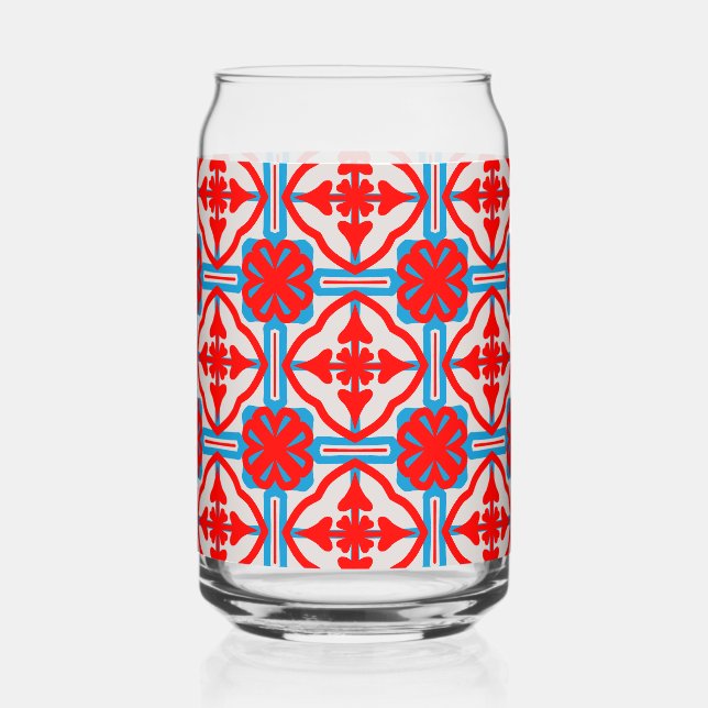 Geometric Four Red Leaves Can Glass (Verso)