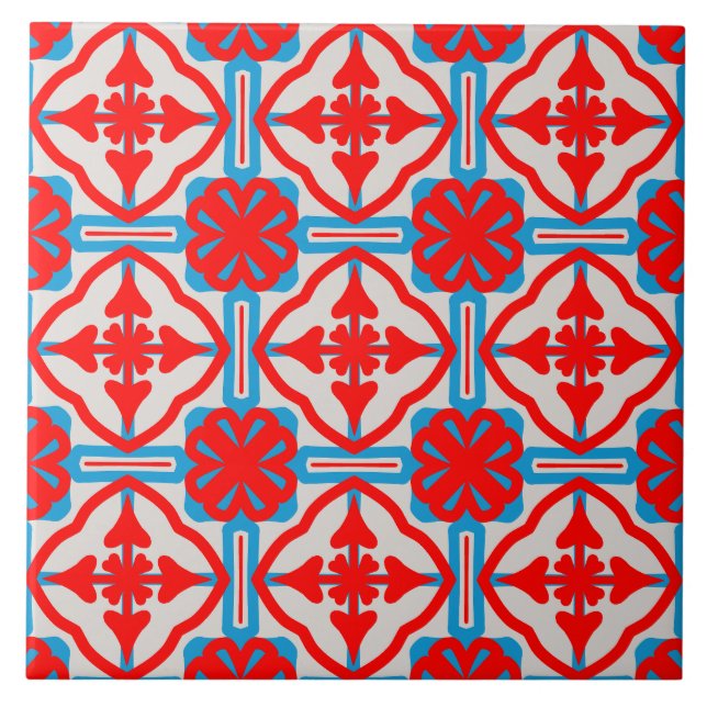 Geometric Four Red Leaves Ceramic Tiles Fliese (Vorderseite)
