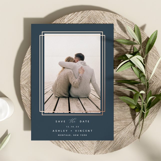 Geometric Frame | Vertical Photo Save the Date Folieneinladung (Von Creator hochgeladen)