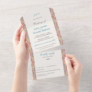 Geometric Glittering Metallic Luxury Wedding All In One Einladung
