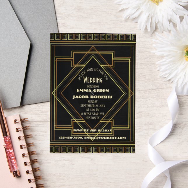 Geometric Gold Black Great Gatsby Art Deco Hochzei (Hochzeit)