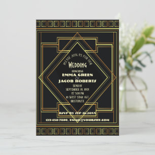 Geometric Gold Black Great Gatsby Art Deco Hochzei Einladung