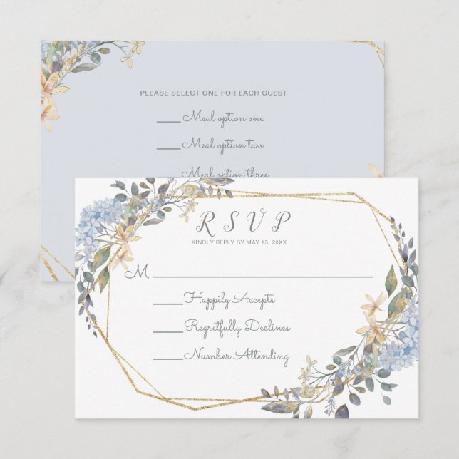 Geometric Gold Blue Florals Food Allergien UAWG Einladung (Vorne/Hinten)