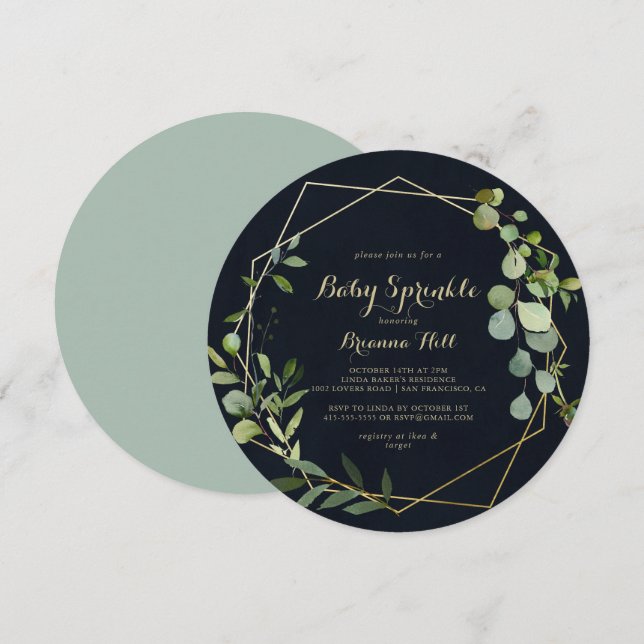 Geometric Gold Blue Green Baby Sprinkle Einladung (Vorne/Hinten)