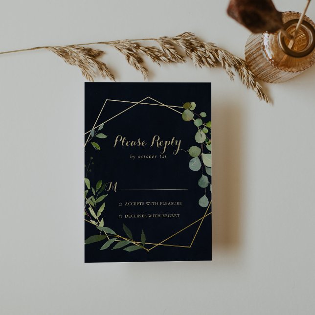Geometric Gold Blue Green Calligraphy UAWG RSVP Karte (Von Creator hochgeladen)