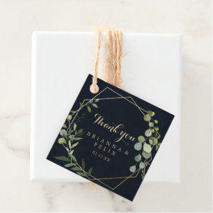 Geometric Gold Blue Green Calligraphy Wedding Geschenkanhänger