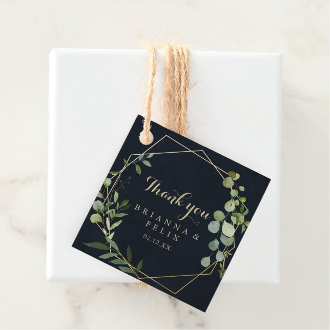 Geometric Gold Blue Green Calligraphy Wedding Geschenkanhänger (Beispiel)