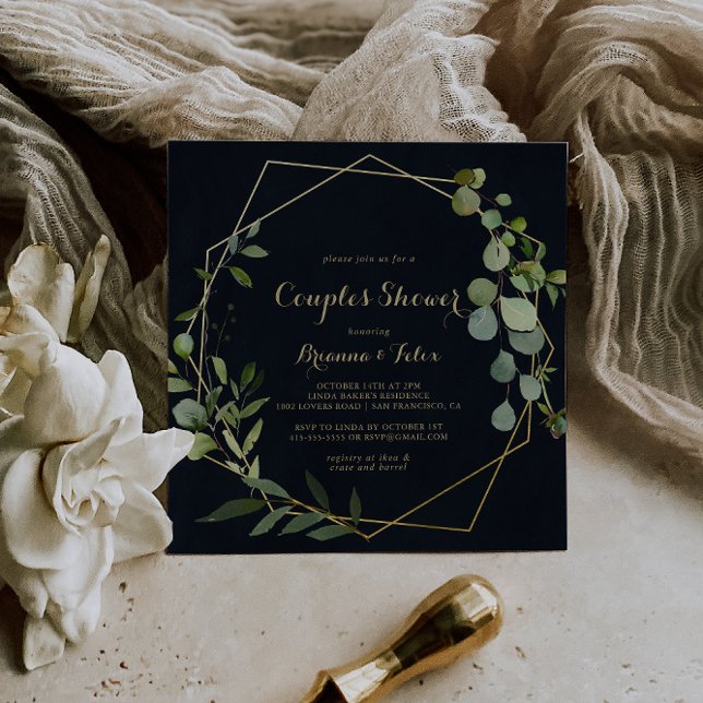 Geometric Gold Blue Green Couples Dusche Einladung (Von Creator hochgeladen)
