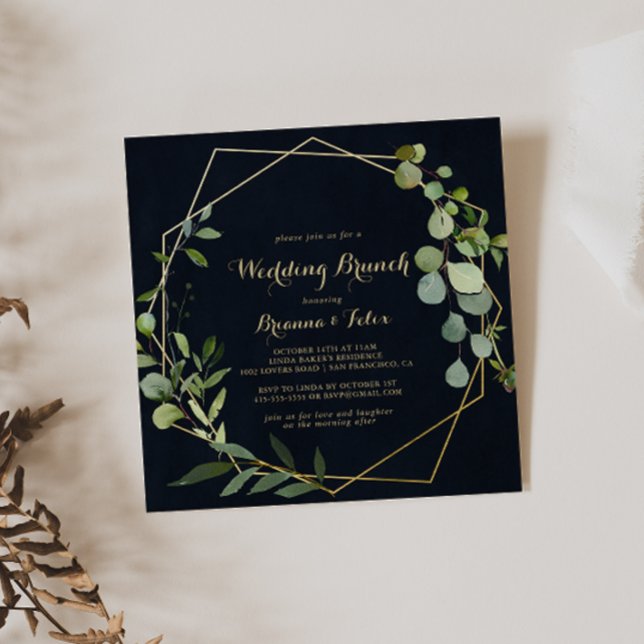 Geometric Gold Blue Green Wedding Brunch Einladung (Von Creator hochgeladen)