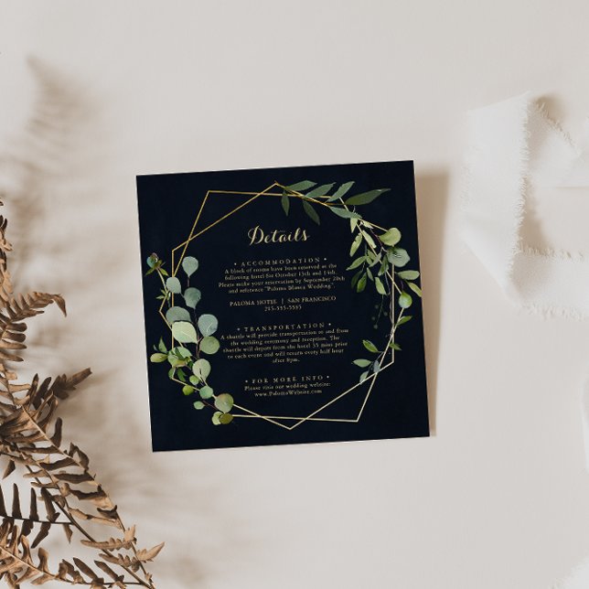 Geometric Gold Blue Green Wedding Details Begleitkarte (Von Creator hochgeladen)