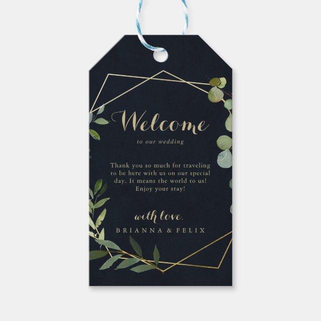 Geometric Gold Blue Green Wedding Willkommen Geschenkanhänger (Vorderseite)