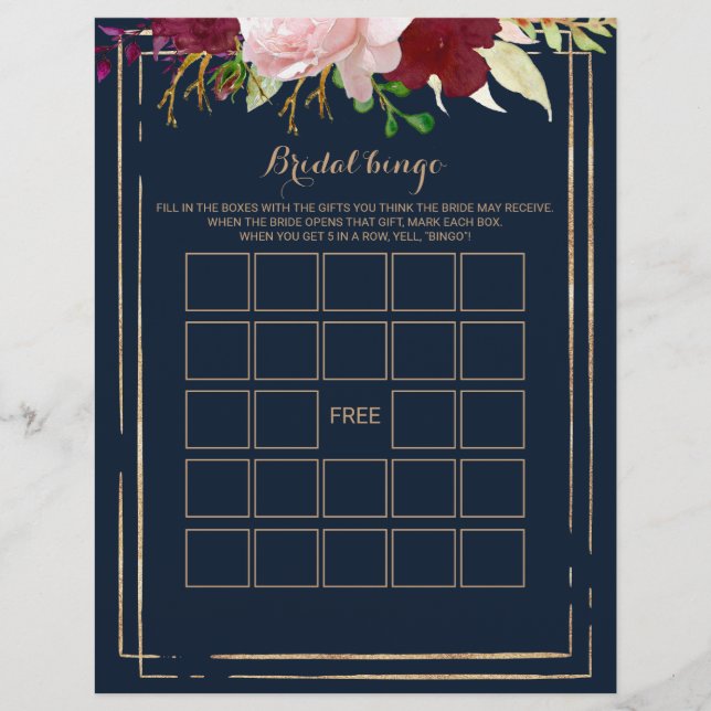 Geometric Gold Bridal Bingo, Brautparty Game (Vorderseite)