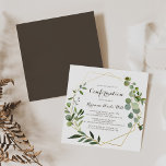 Geometric Gold Brown Green Confirmation Einladung<br><div class="desc">Diese geometrische goldbraune grüne Bestätigungseinladung ist perfekt für ein einfaches religiöses Ereignis. Das Design besteht aus handbemalten grünen Blätter in braunem Hintergrund,  die einen geometrischen Rahmen in Gold schmücken.</div>