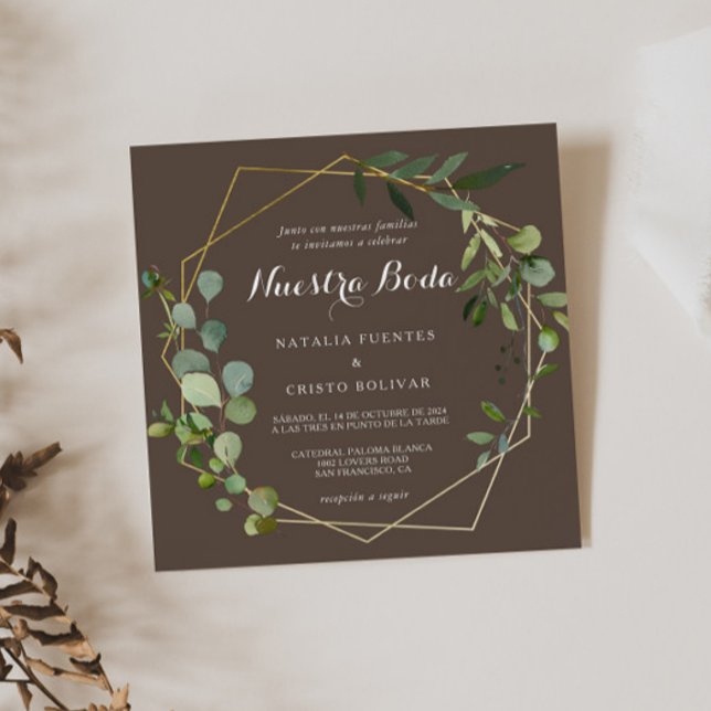 Geometric Gold Brown Green Spanish Wedding Einladung (Von Creator hochgeladen)