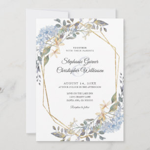 Geometric Gold Dusty Blue Floral Wedding Einladung