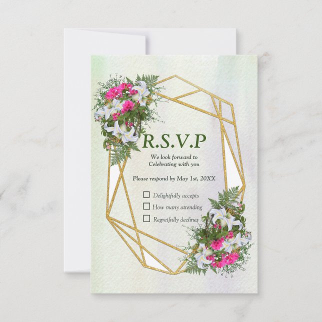 Geometric - Gold Glitzer Blume Bouquet RSVP Karte (Vorderseite)