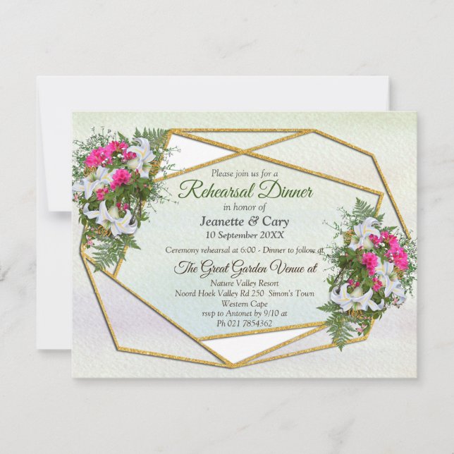 Geometric - Gold Glitzer Blume Bouquet Thema Einladung (Vorderseite)