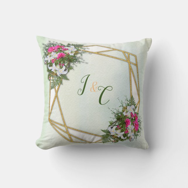 Geometric - Gold Glitzer Blume Bouquet Thema Kissen (Vorderseite)