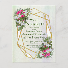 Geometric - Gold Glitzer Blume Bouquet Verlobung Einladungspostkarte