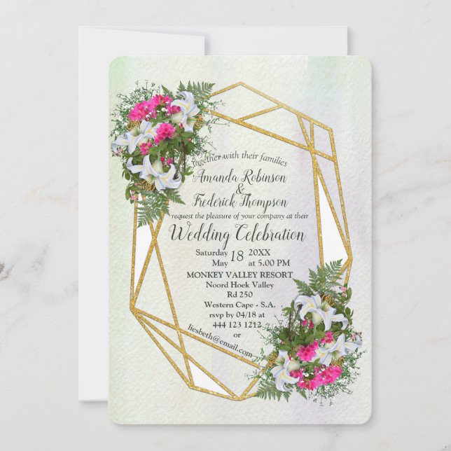 Geometric - Gold Glitzer Blume Hochzeit Einladung (Vorderseite)