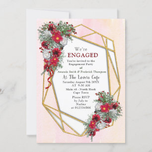 Geometric - Gold Glitzer Burgundy Bouquets Einladung