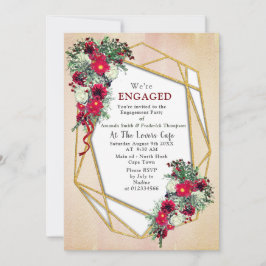 Geometric - Gold Glitzer Burgundy Bouquets Einladung