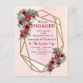 Geometric - Gold Glitzer Burgundy Bouquets Einladungspostkarte