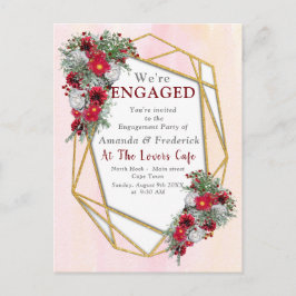 Geometric - Gold Glitzer Burgundy Bouquets Einladungspostkarte