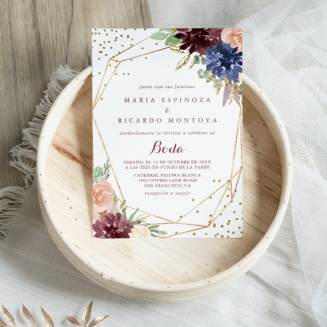 Geometric Gold Glitzer Calligraphy Spanish Wedding Einladung (Von Creator hochgeladen)