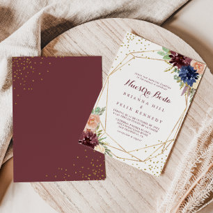 Geometric Gold Glitzer Floral Nuestra Boda Wedding Einladung
