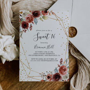 Geometric Gold Glitzer Sweet 16 Geburtstagsparty Einladung