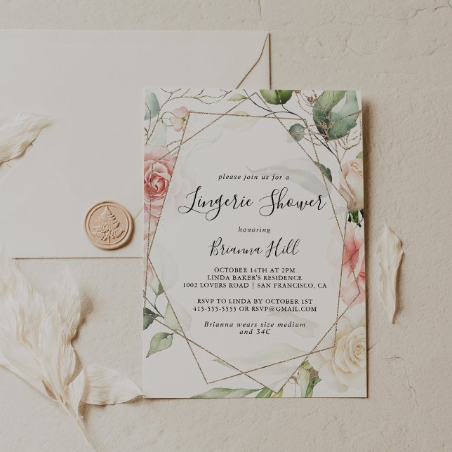 Geometric Gold Green Bridal Lingerie Dusche Einladung (Von Creator hochgeladen)