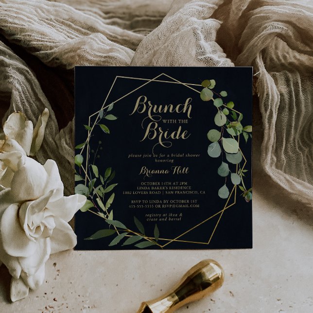 Geometric Gold Green Brunch mit Brautdusche Einladung (Von Creator hochgeladen)
