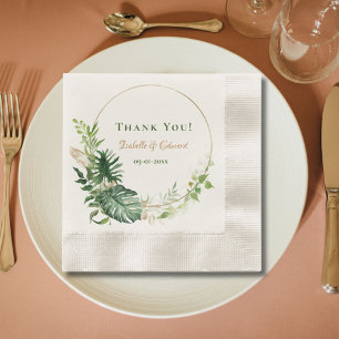Geometric Gold Green Tropical Monstera Blätter Serviette