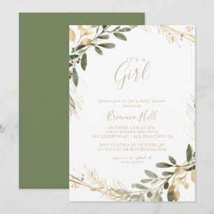 Geometric Gold Greenery Es ist eine Girl Baby Dusc Einladung