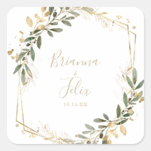 Geometric Gold Greenery Wedding Umschlag Aufkleber