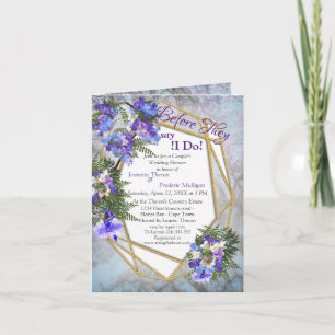 Geometric Gold & Jacaranda Blume Doppeldusche Einladung