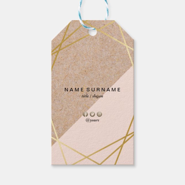 Geometric Gold Kraft Printed Pastellpink Social Geschenkanhänger (Vorderseite)