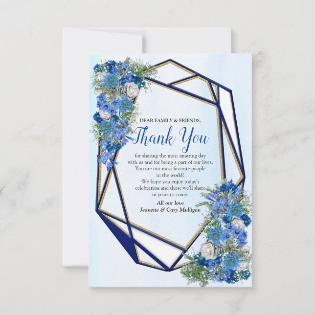 Geometric Gold Navy & Blue Blume Dankeschön Card RSVP Karte (Vorderseite)