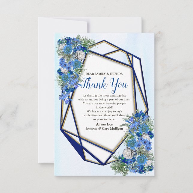 Geometric Gold Navy & Blue Blume Vielen Dank RSVP Karte (Vorderseite)
